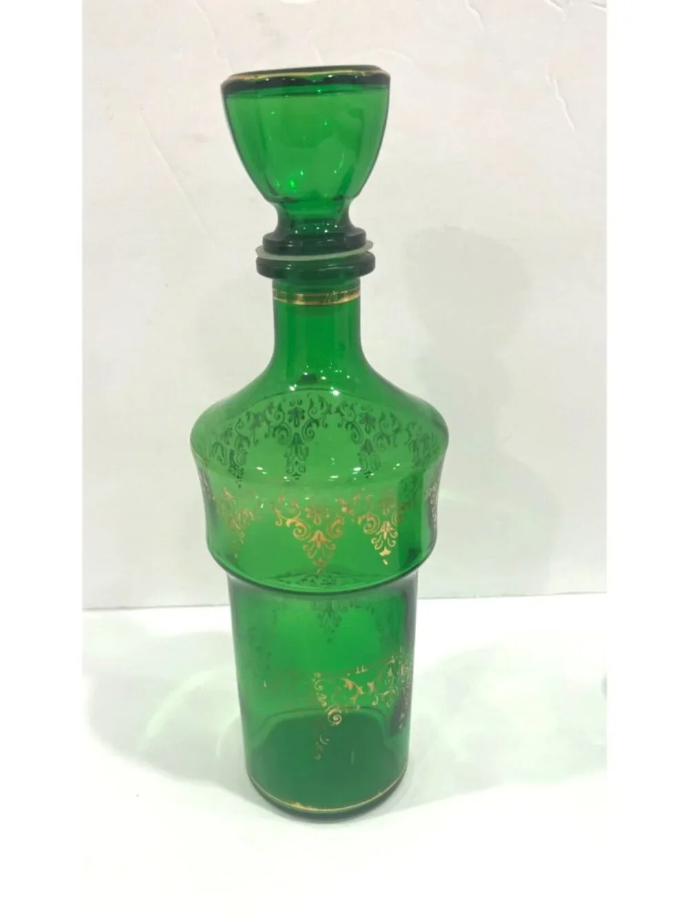 Vintage Cristallerie Artistiche DFP Emerald Green Decanter with 4 glasses,Italy